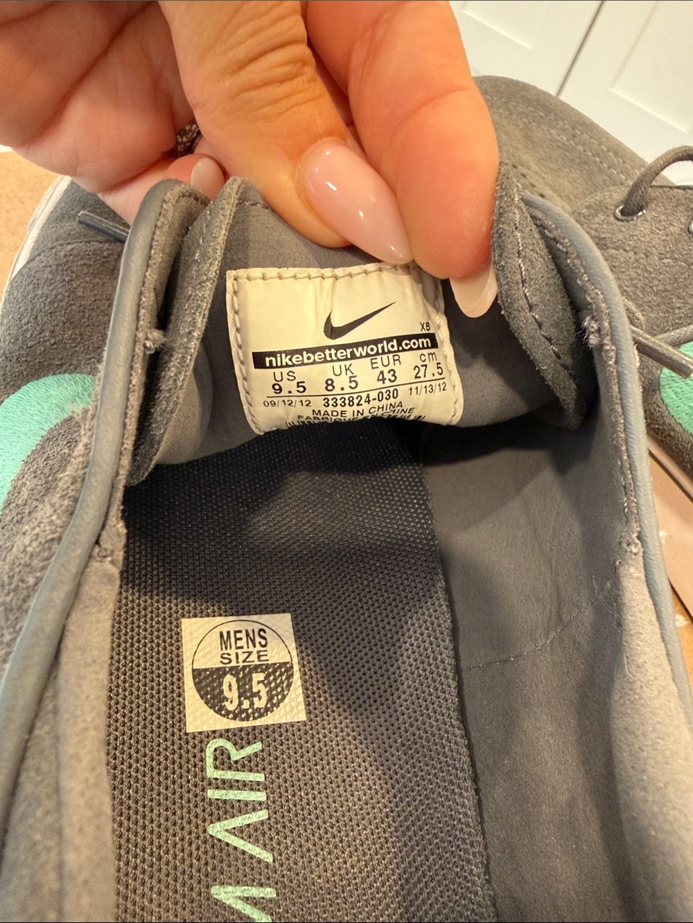 Nike Stefan Janowski Foam Runner Sneakers. Gray Suede with Teal Swoosh. - Picture 5 of 5